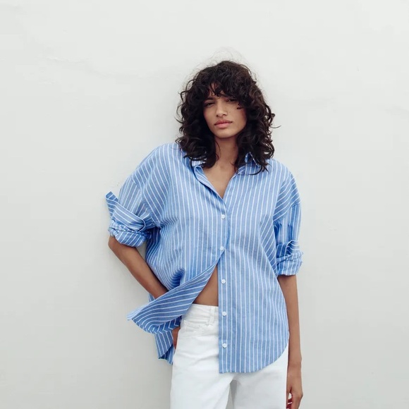 Tops - Zara striped oxford shirt